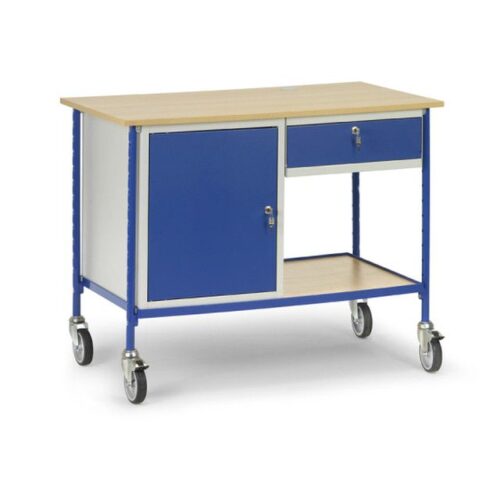 Verrijdbare werktafel met kast en lade