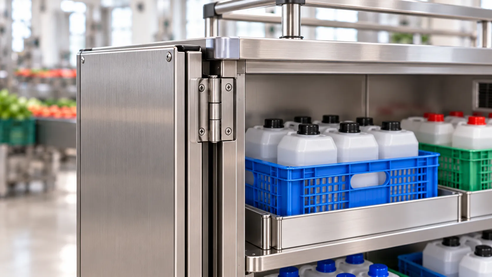 Opvangbakken en kratten in een chemie-transportwagen